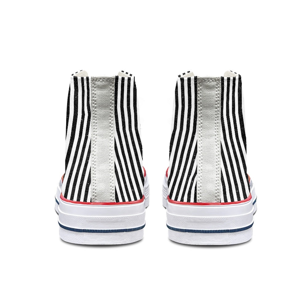 Black and White Stripe High Top Canvas Shoes
