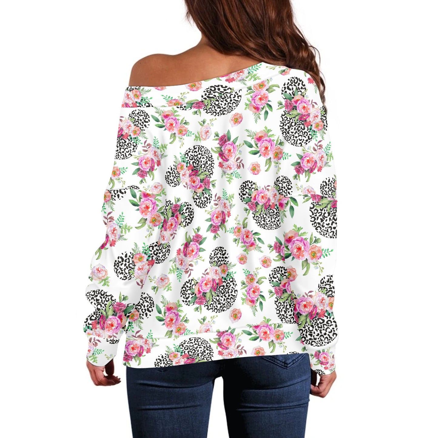 Floral Cheetah White Women's one-shoulder top