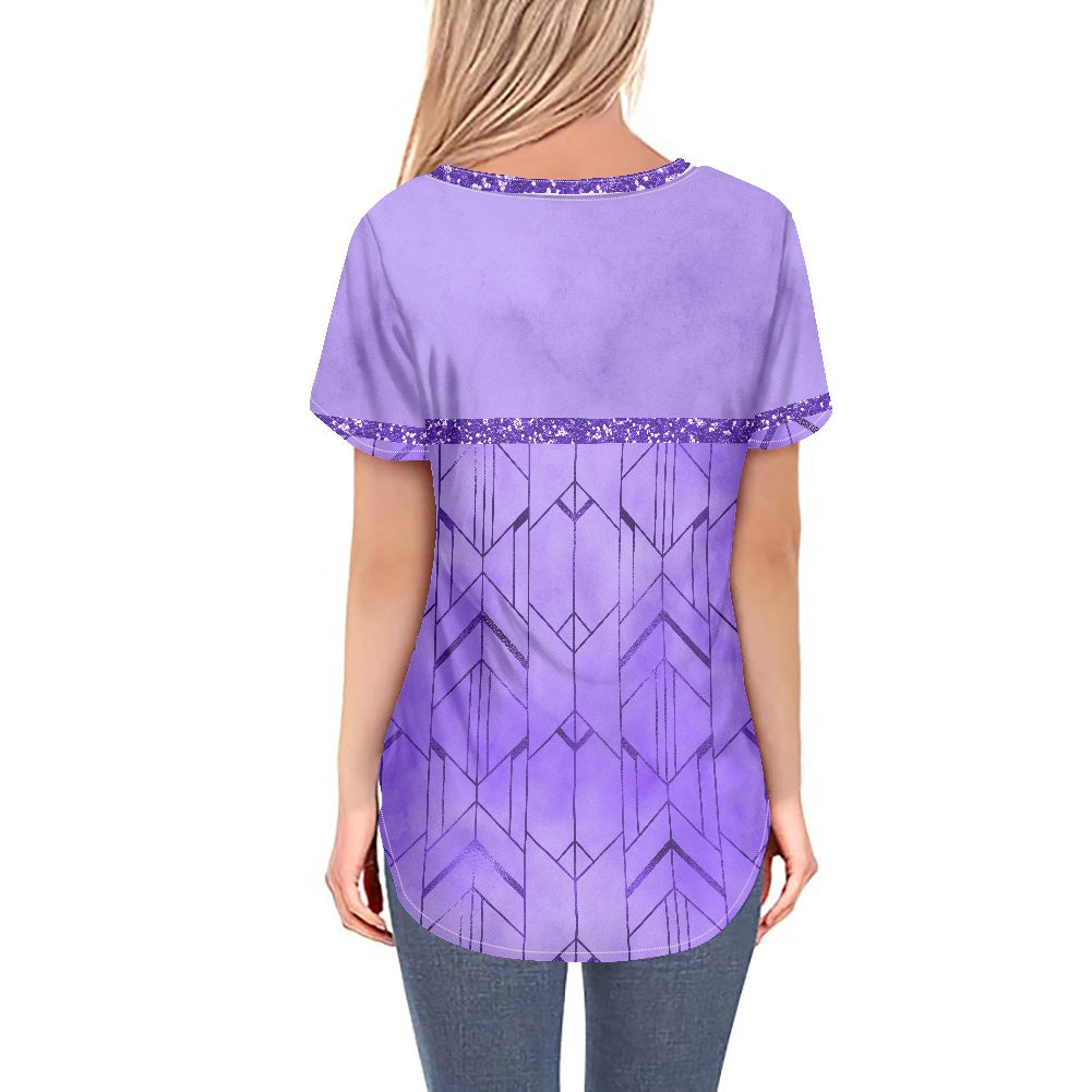 Purple Geometric Women's V-neck Top