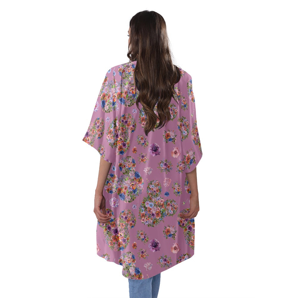 Floral Mouse Women's Half Sleeve Kimono Cardigan