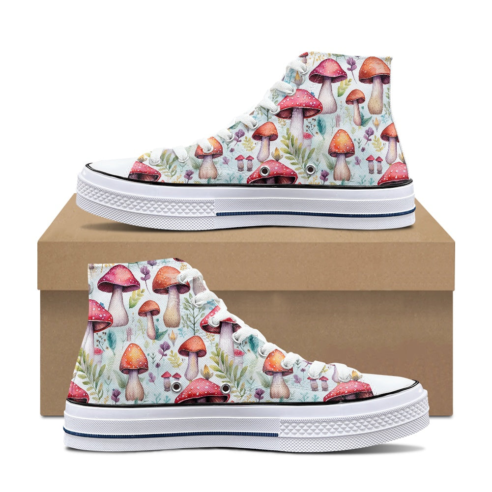 Red Mushrooms High Top Canvas Shoes