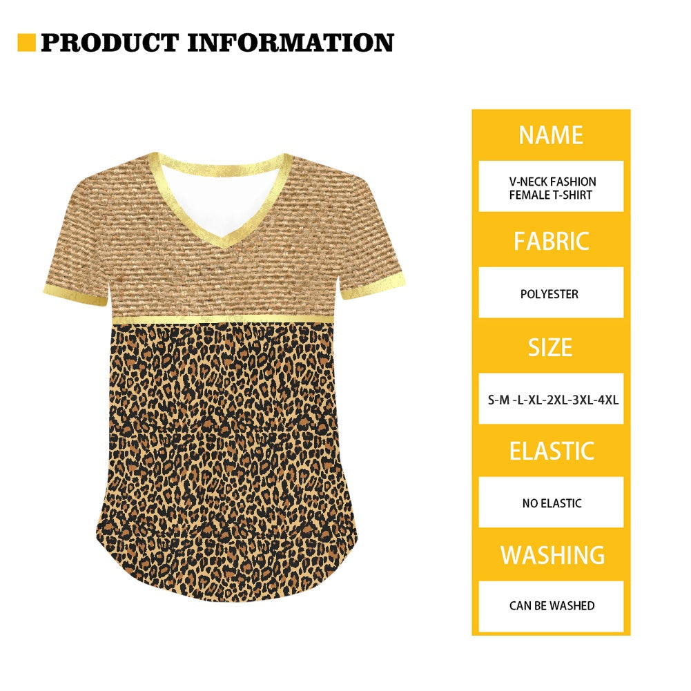 Burlap Cheetah Women's V-neck Top