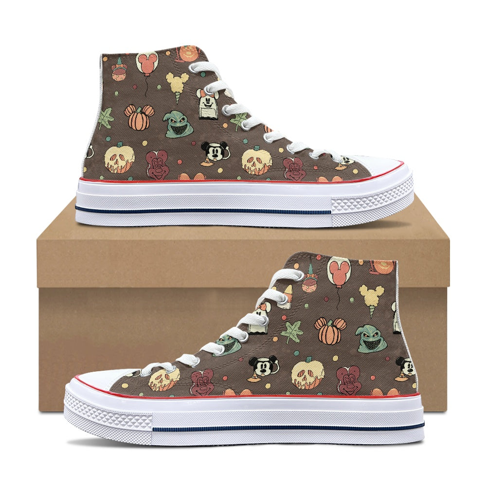 Boho Halloween Brown High Top Canvas Shoes