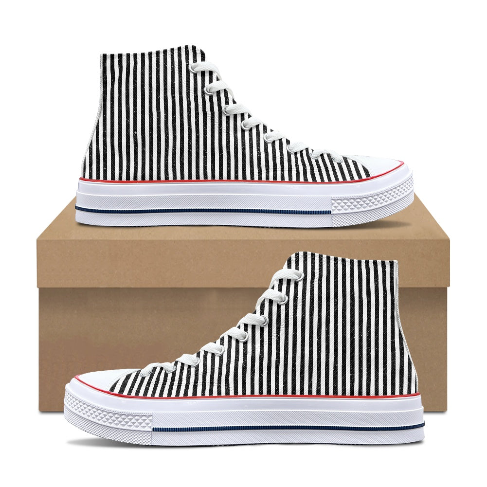 Black and White Stripe High Top Canvas Shoes