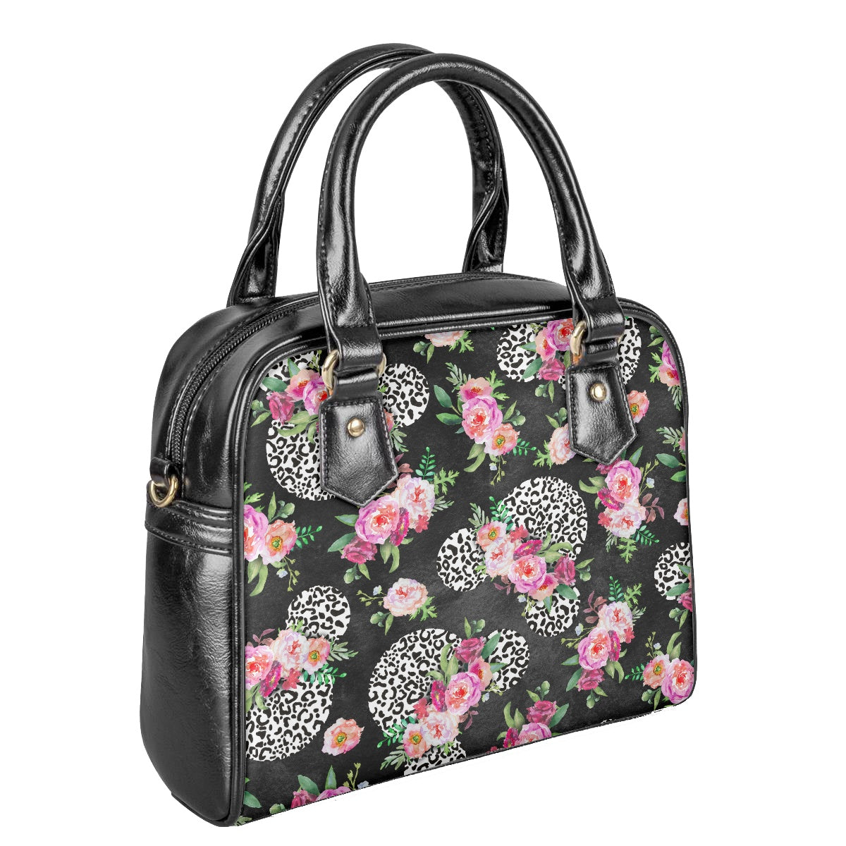 Floral Cheetah Black Bowler Bag