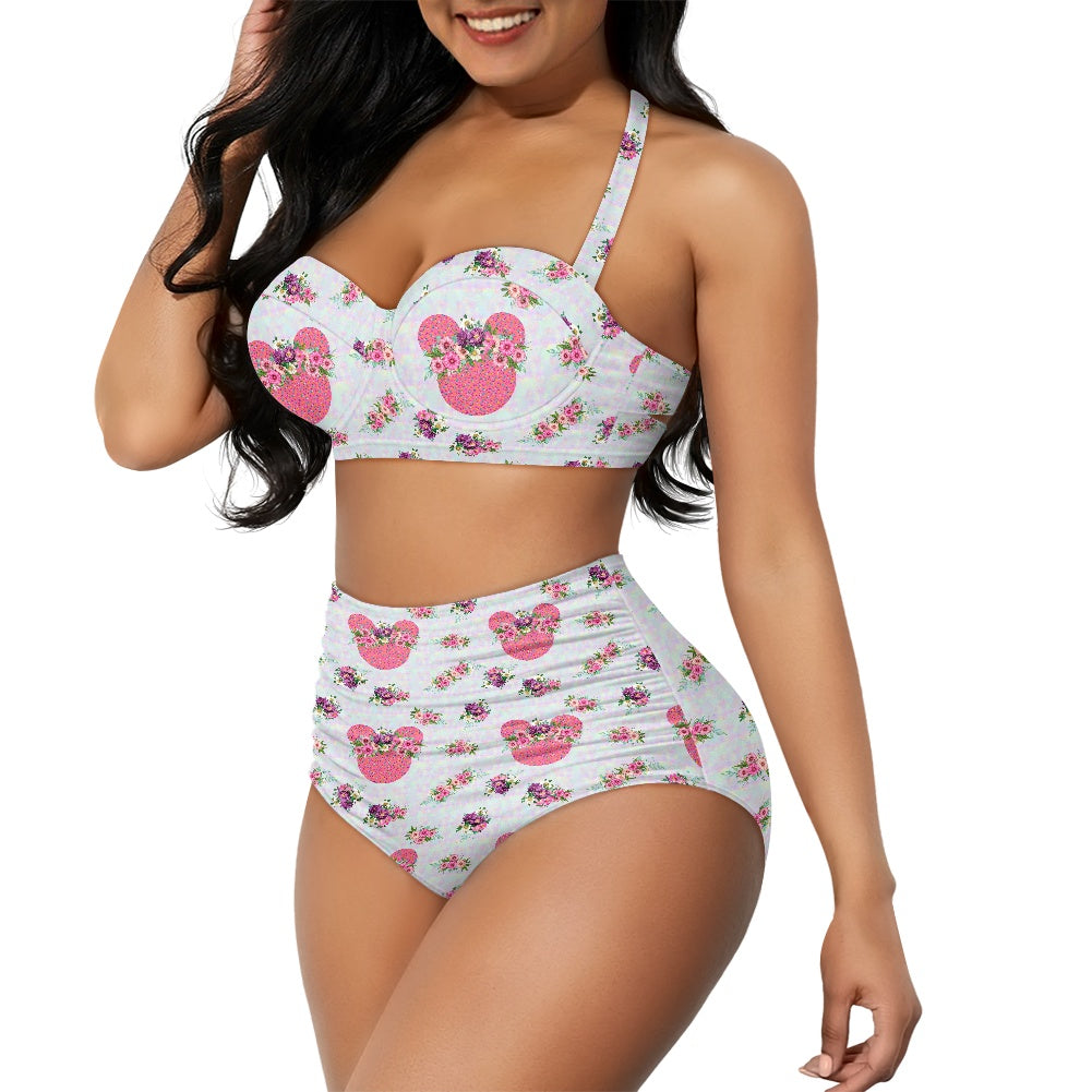 Pink Floral Crown Two-piece Swimsuit