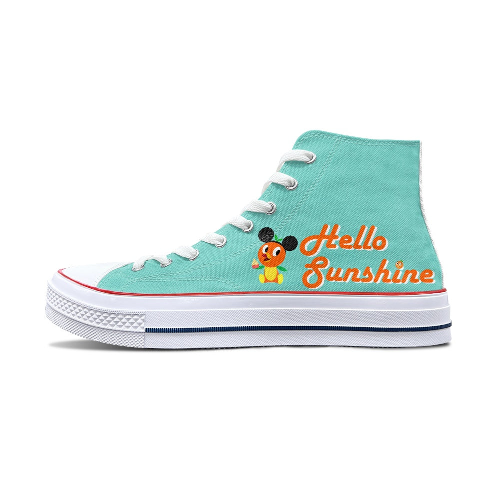 Hello Sunshine Orange Bird High Top Canvas Shoes