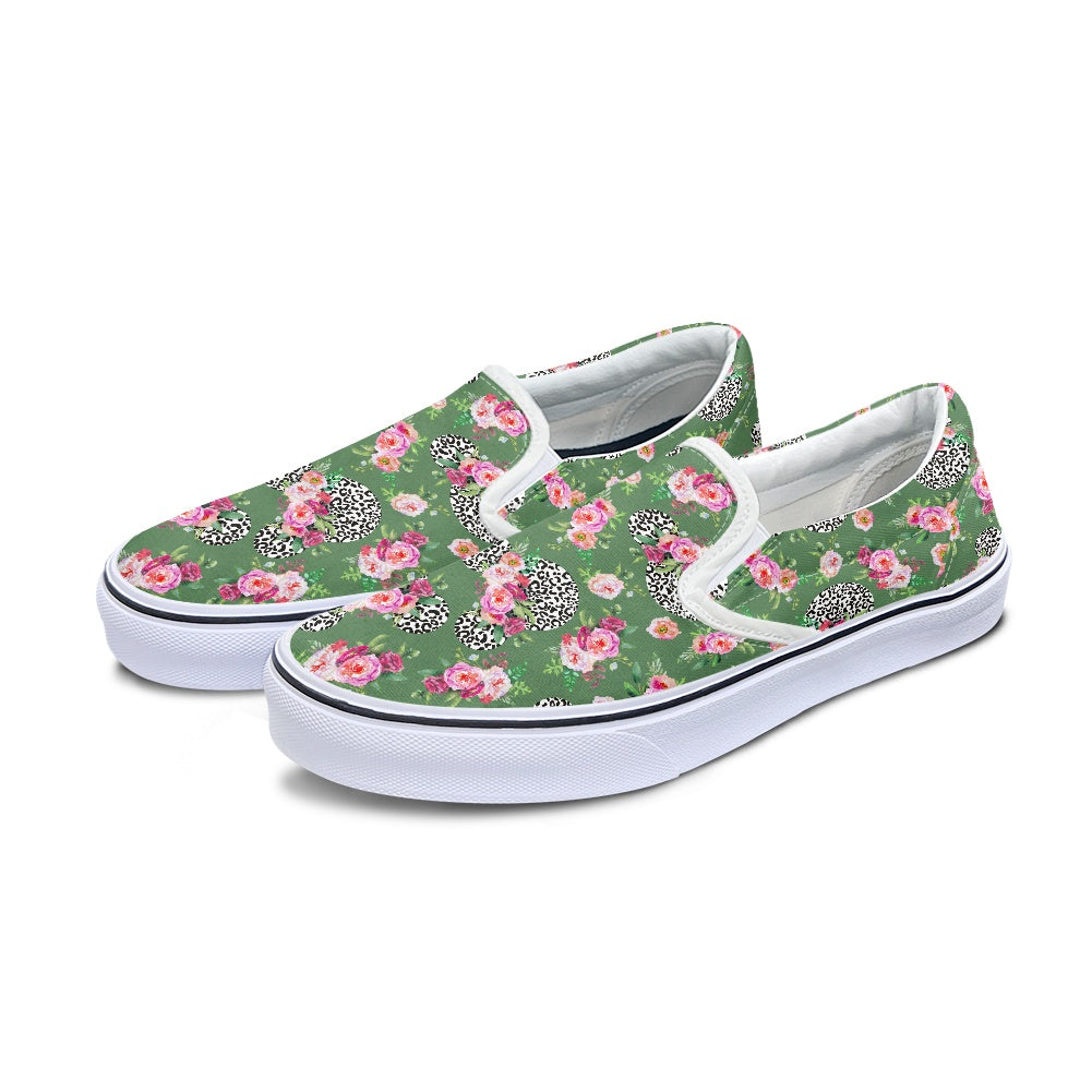 Floral Cheetah Green Pedal canvas shoes for Adult