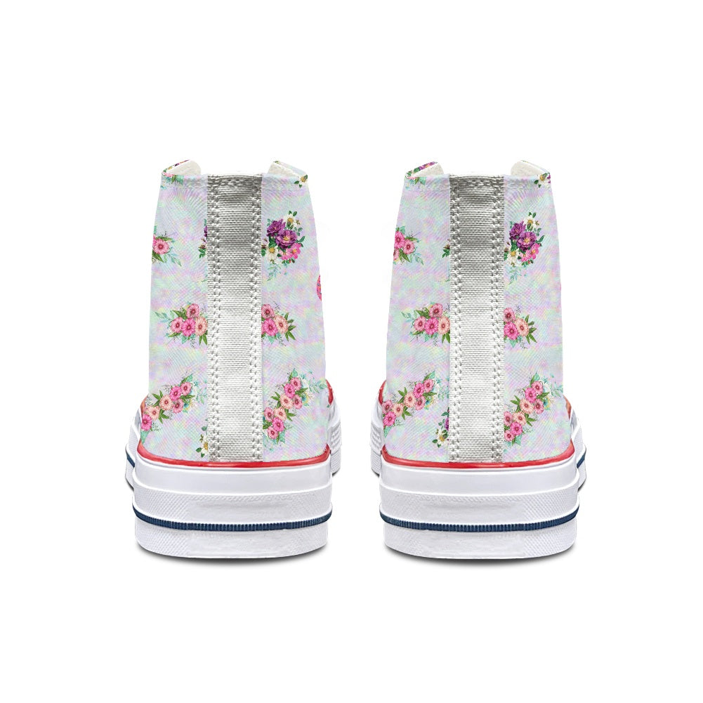 Pink Floral Crown High Top Canvas Shoes