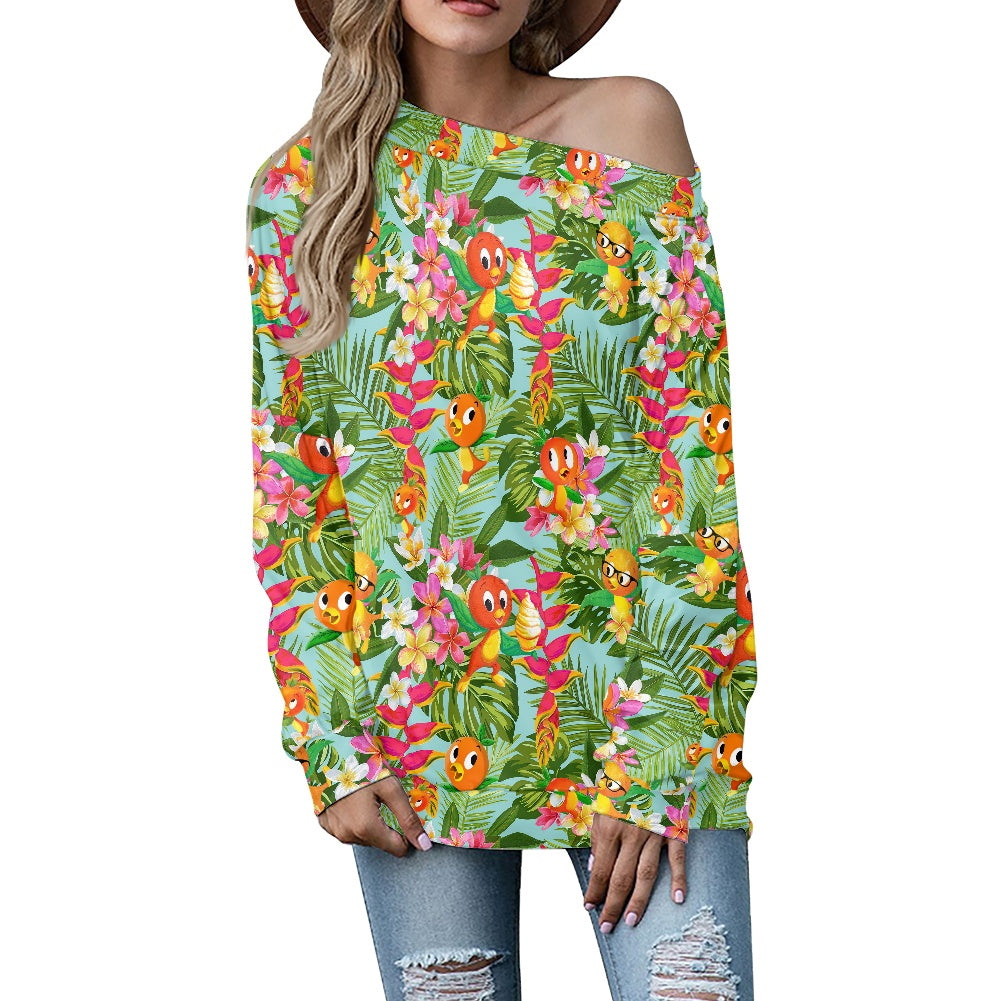 Tropical Orange Bird Women's one-shoulder top