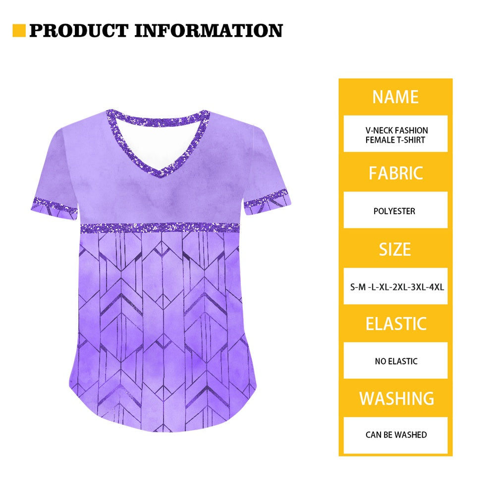 Purple Geometric Women's V-neck Top