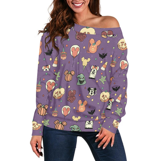 Boho Halloween Purple Women's one-shoulder top