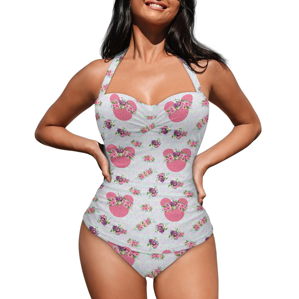 Pink Floral Crown Strappy one piece