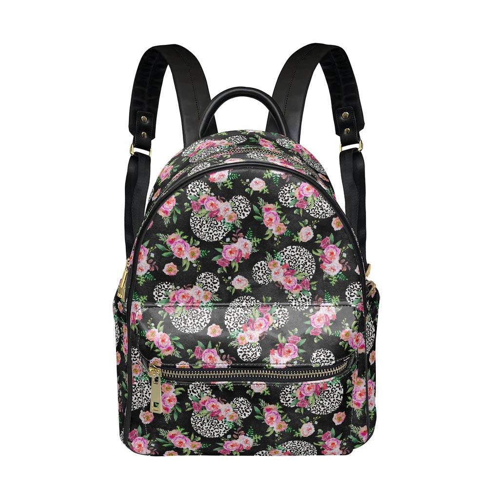 Floral Cheetah Black Casual Backpack for women