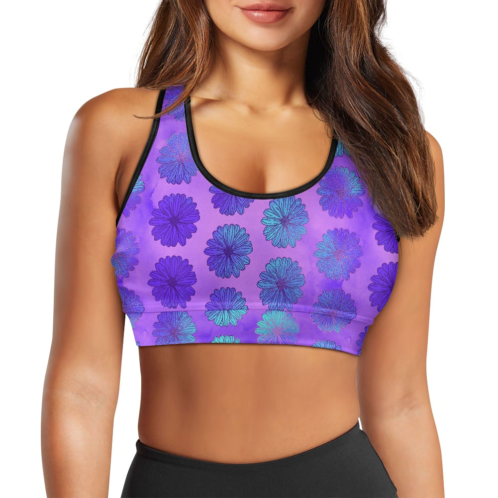 Aqua Purple Floral Women's Sports Vest