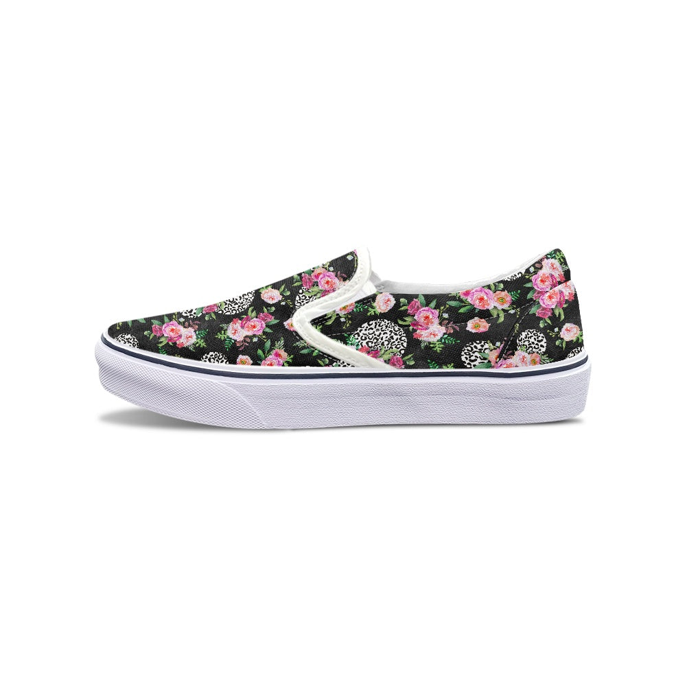 Floral Cheetah Black Pedal canvas shoes for Adult