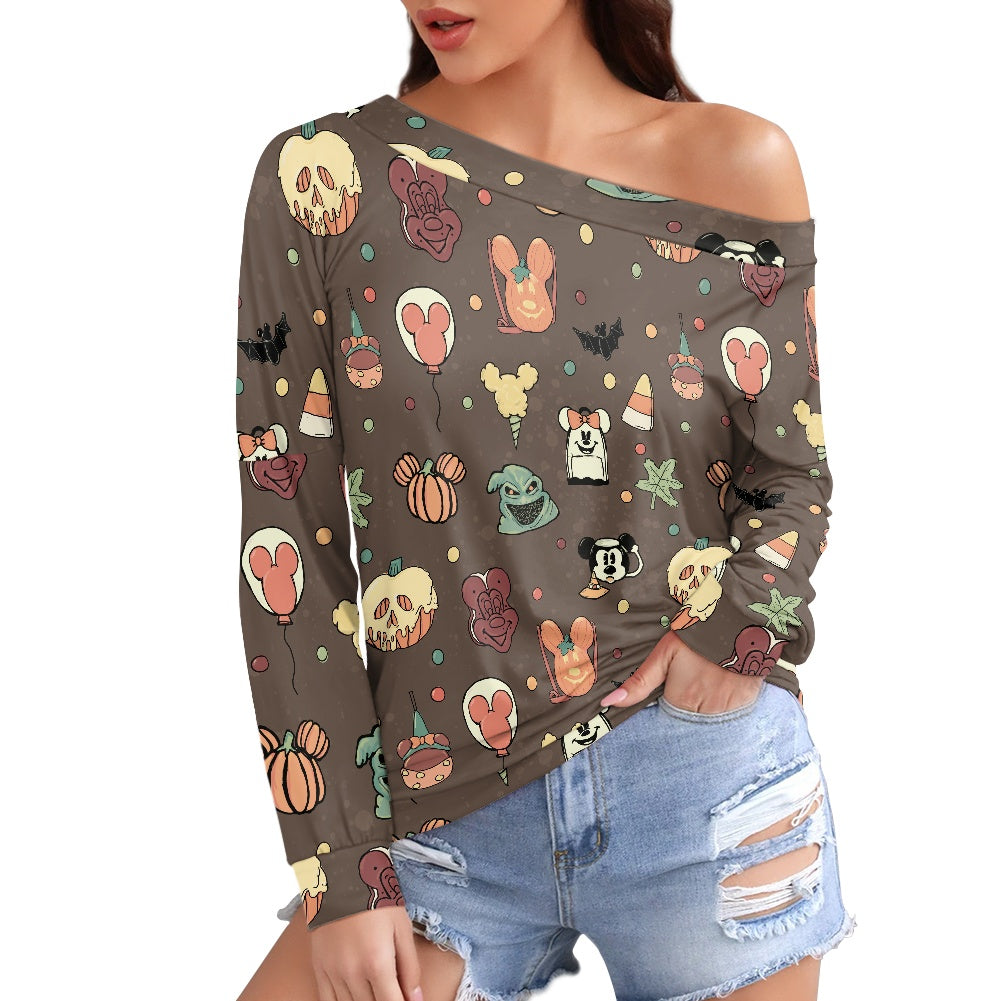 Boho Halloween Brown Women's one-shoulder top