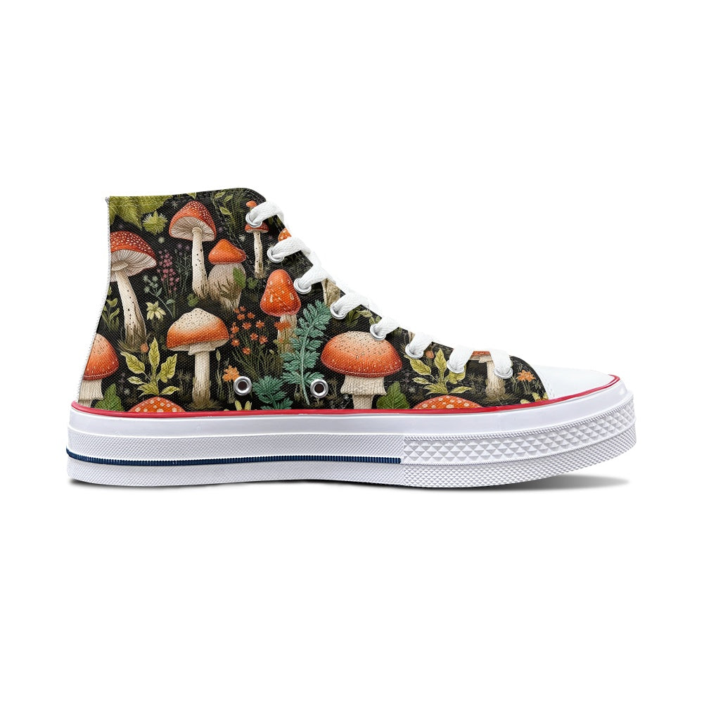 Burnt Orange Mushrooms High Top Canvas Shoes