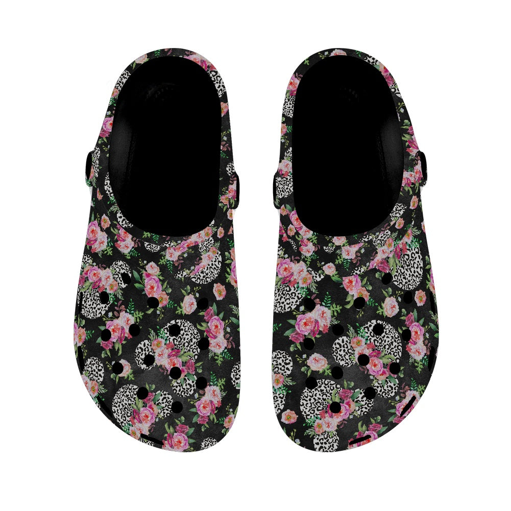 Floral Cheetah Black Adult Crocs Black Sole