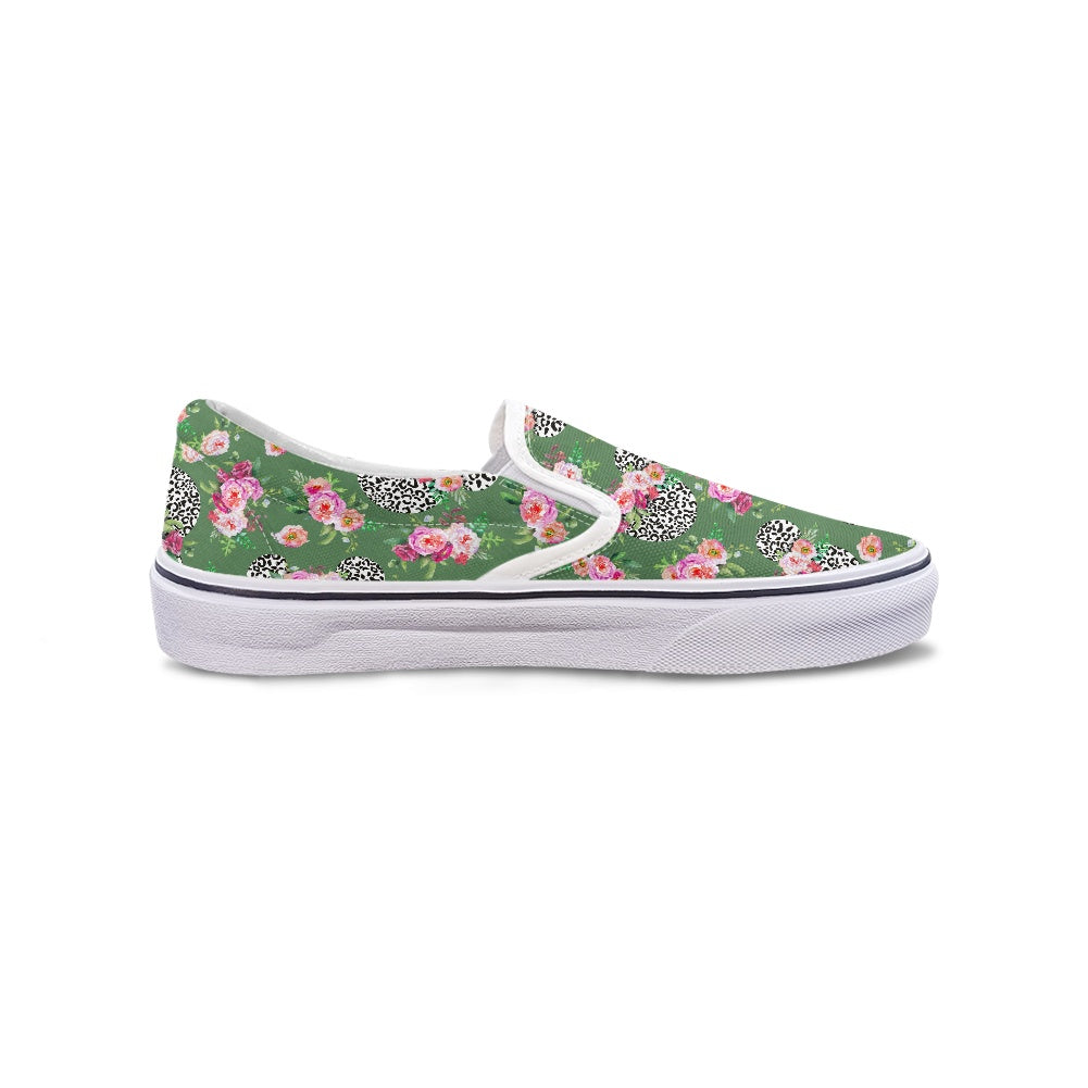 Floral Cheetah Green Pedal canvas shoes for Adult