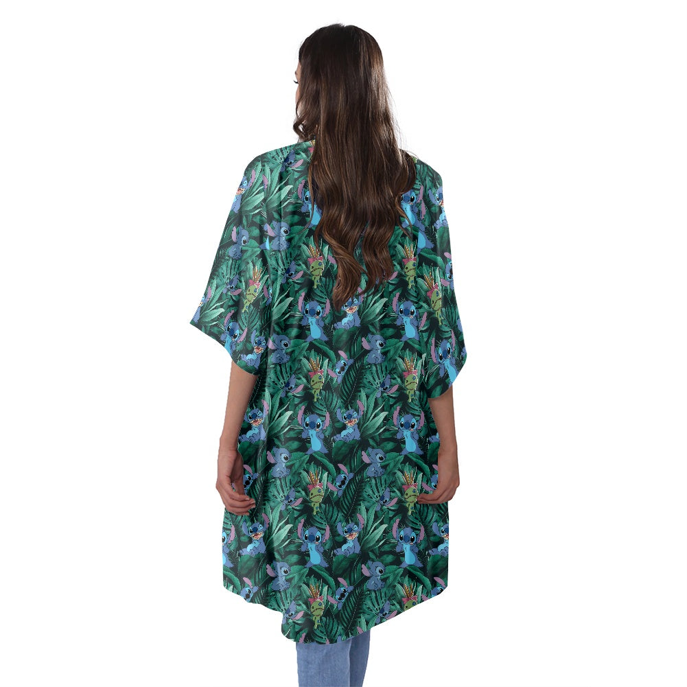 Tropical Alien Women's Half Sleeve Kimono Cardigan