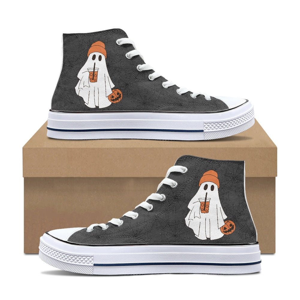 Spooky Coffee High Top Canvas Shoes