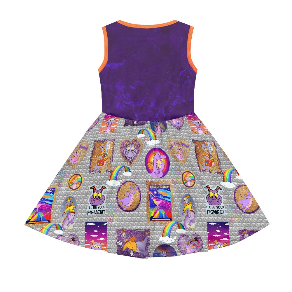 Purple Dragon Girl's dress with pockets