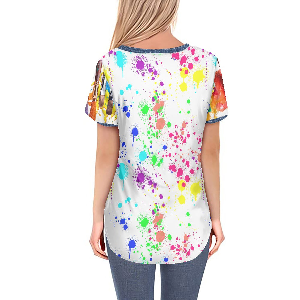 Purple Dragon Splatter Women's V-neck Top