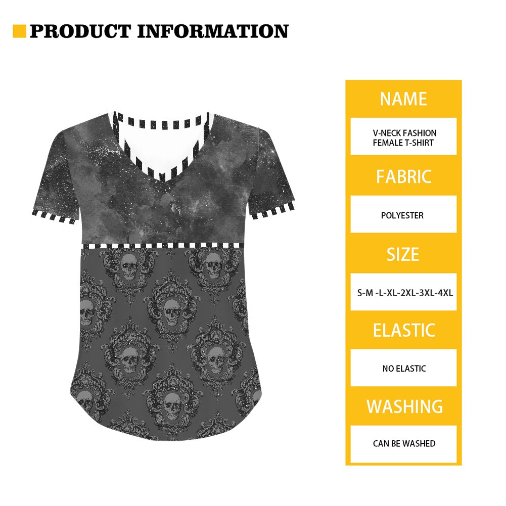 Black Skulls Women's V-neck Top