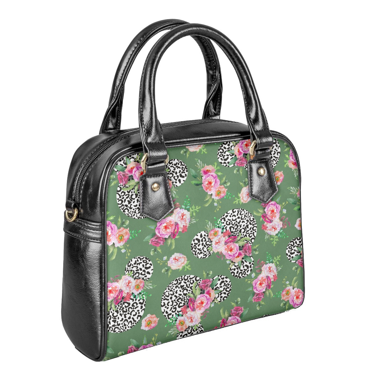 Floral Cheetah Green Bowler Bag