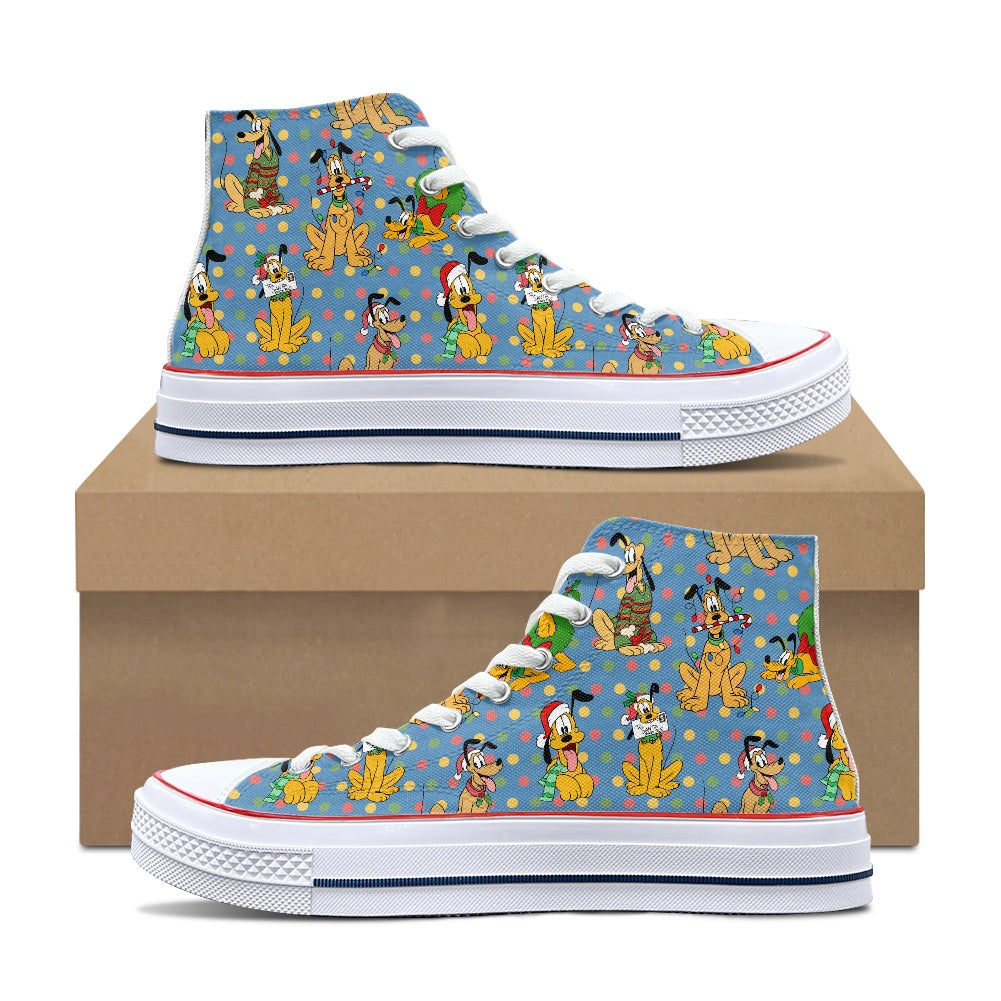 Christmas Pup High Top Canvas Shoes