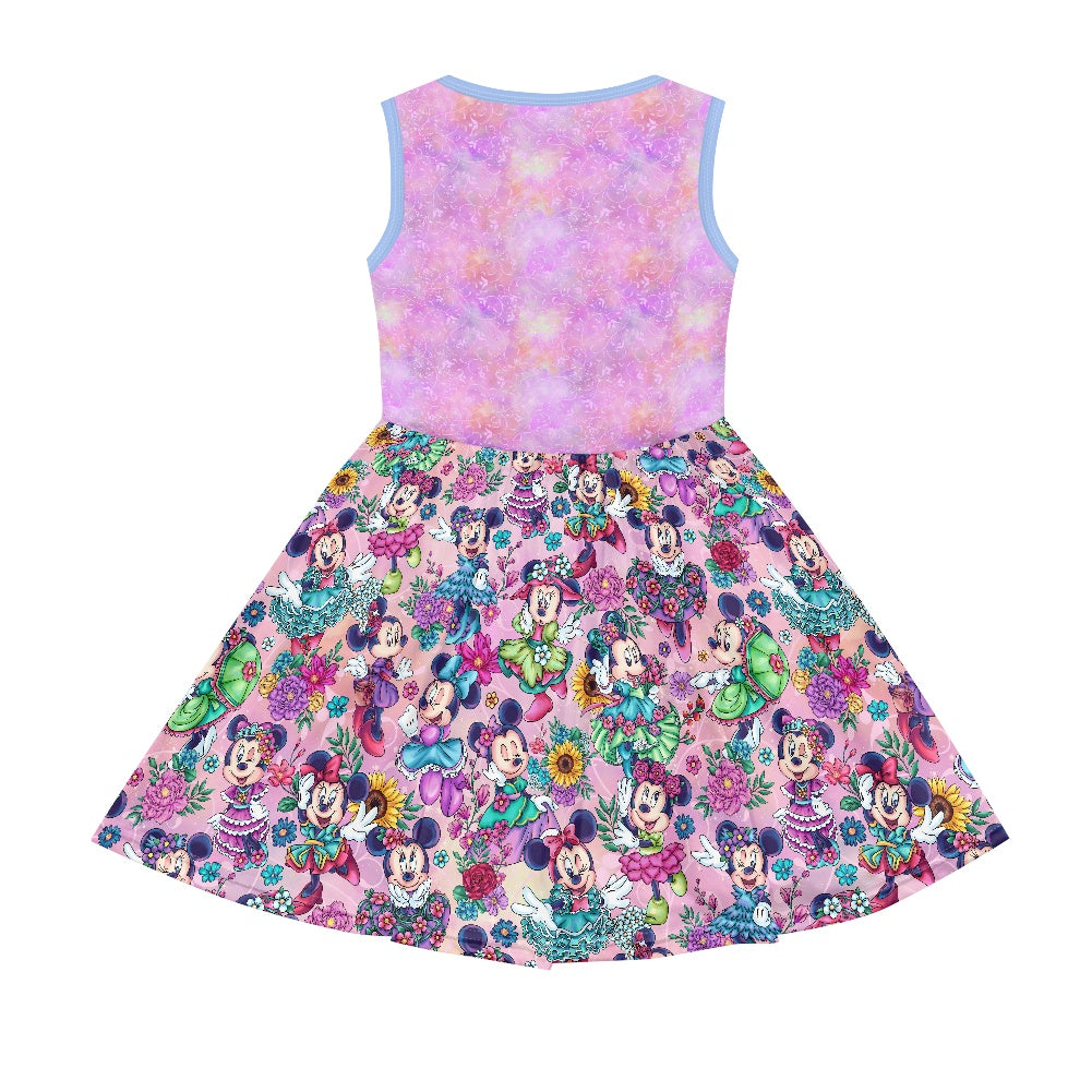 Min Flowers Polyester Girl's Dress with Pockets