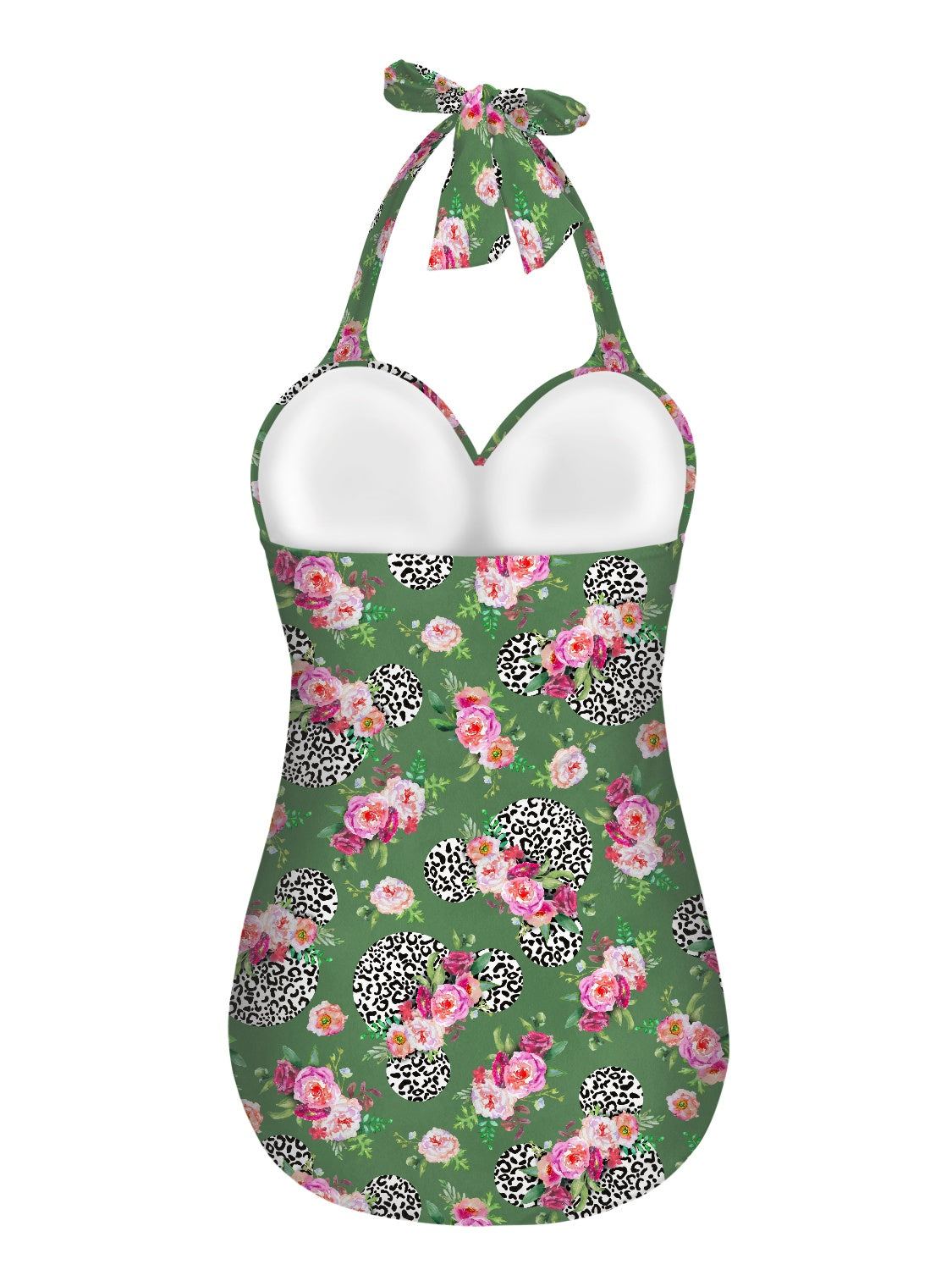 Floral Cheetah Green Strappy one piece