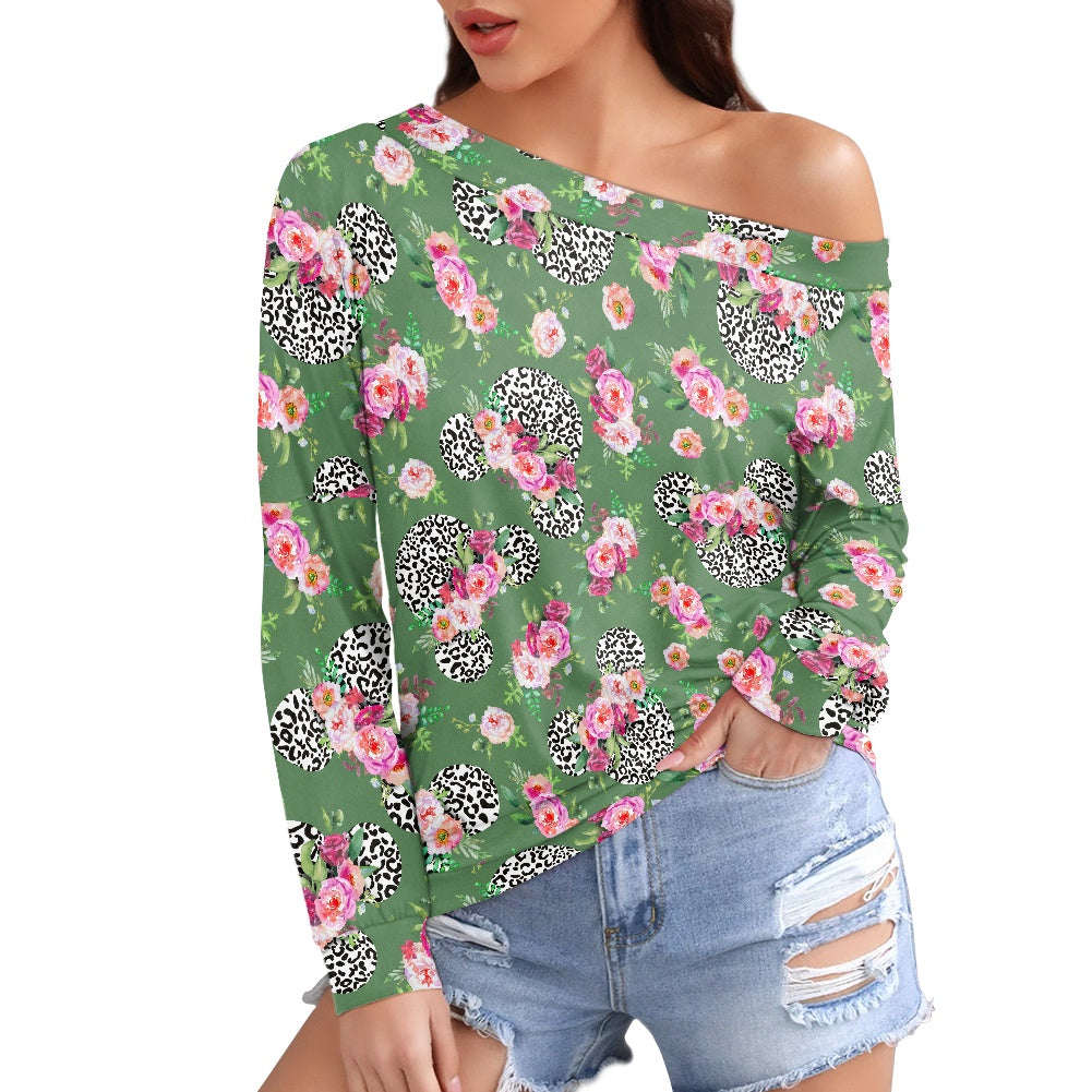 Floral Cheetah Green Women's one-shoulder top