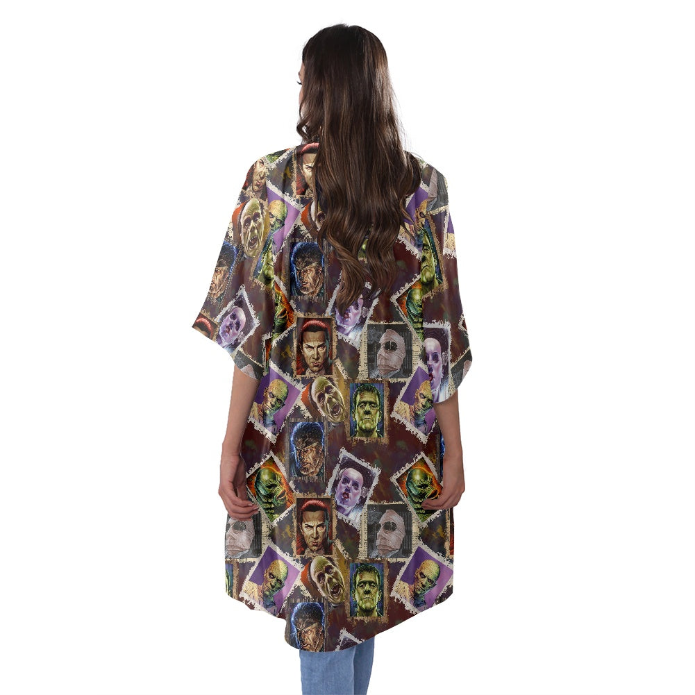 Movie Monsters Women's Half Sleeve Kimono Cardigan