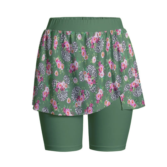 Floral Cheetah Green Women's Sports Skorts