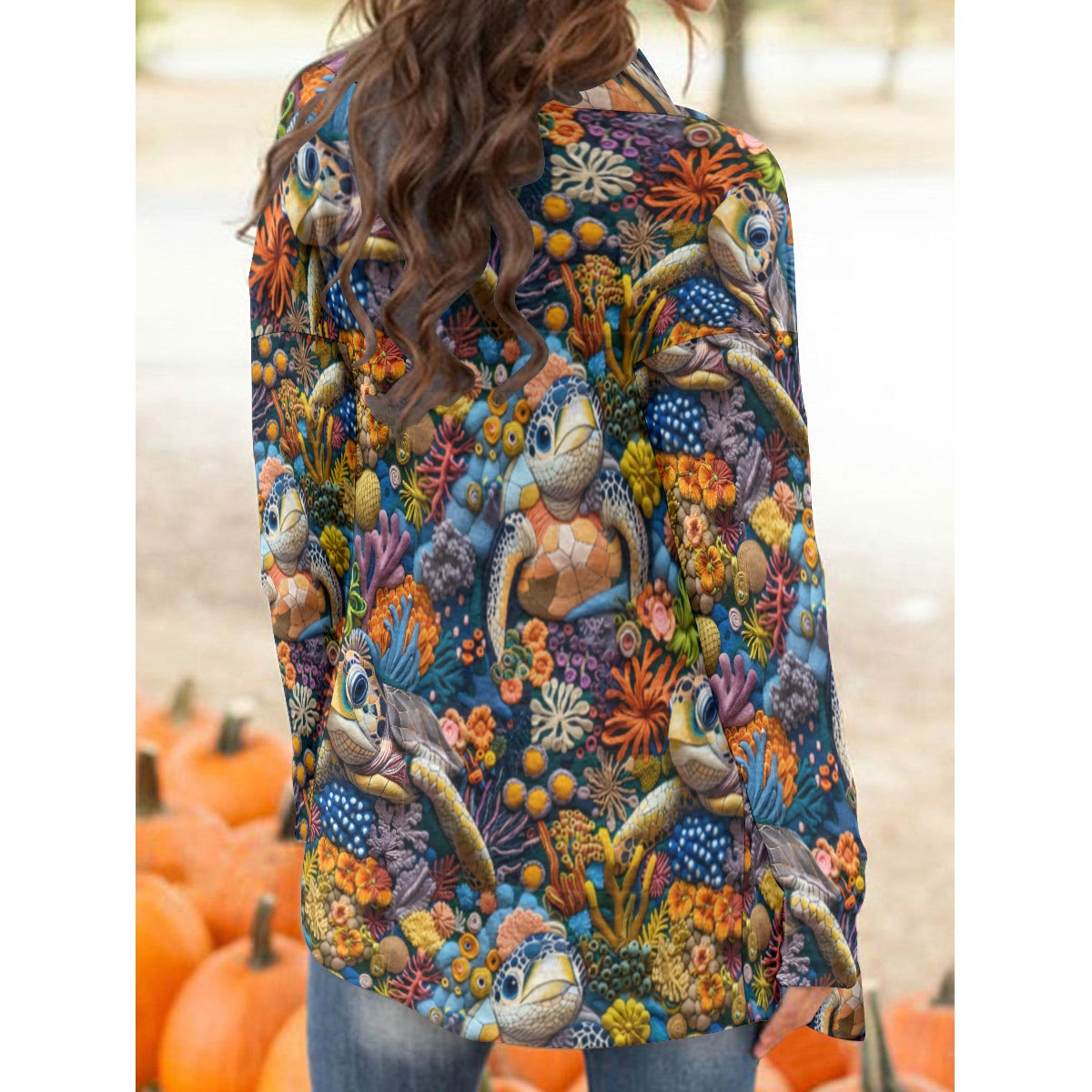 Sea Turtle Women's Draped Cardigan With Long Sleeve