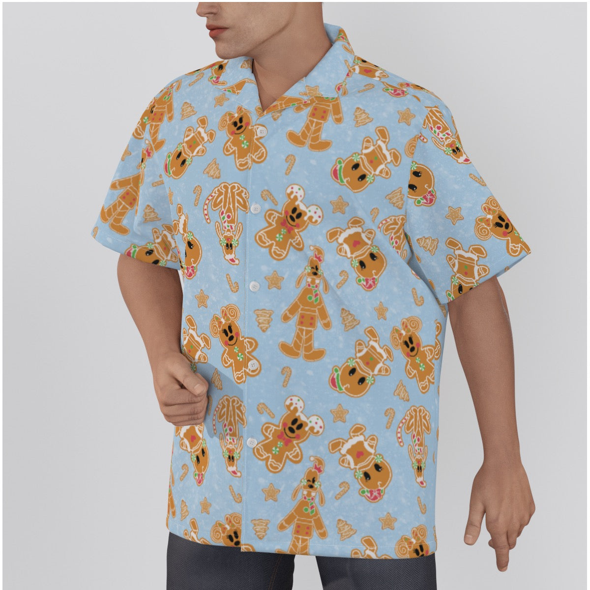 Gingerbread Cookie Pals Men's Hawaiian Shirt With Button Closure