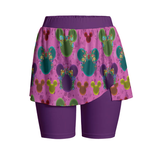 Neon Floral Ears Women's Sports Skorts