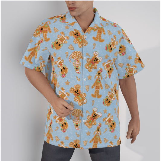 Gingerbread Cookie Pals Men's Hawaiian Shirt With Button Closure