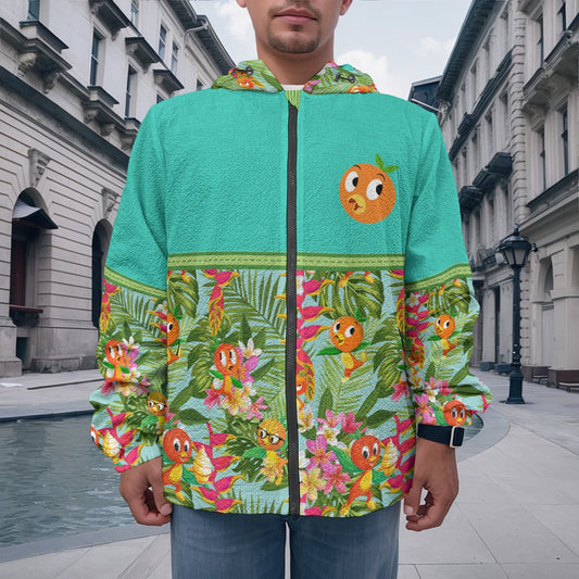 Tropical Orange Bird Men's Casual Textured Zipper Jacket