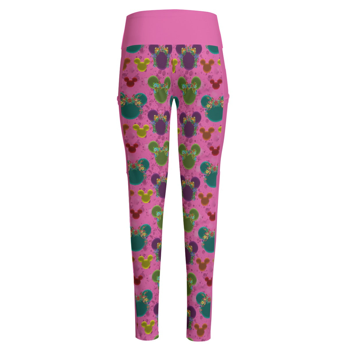 Neon Floral Ears Women's High Waist Leggings With Side Pocket