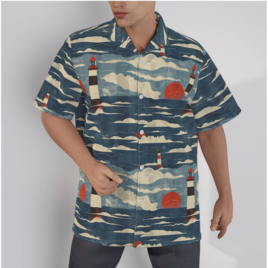 Lighthouse Men's Hawaiian Shirt With Button Closure