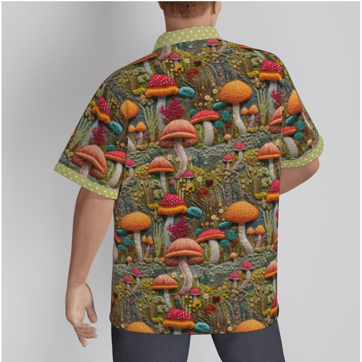 Stitched Mushrooms Men's Hawaiian Shirt With Button Closure