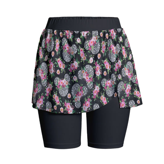 Floral Cheetah Black Women's Sports Skorts