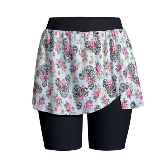 Floral Cheetah White Women's Sports Skorts