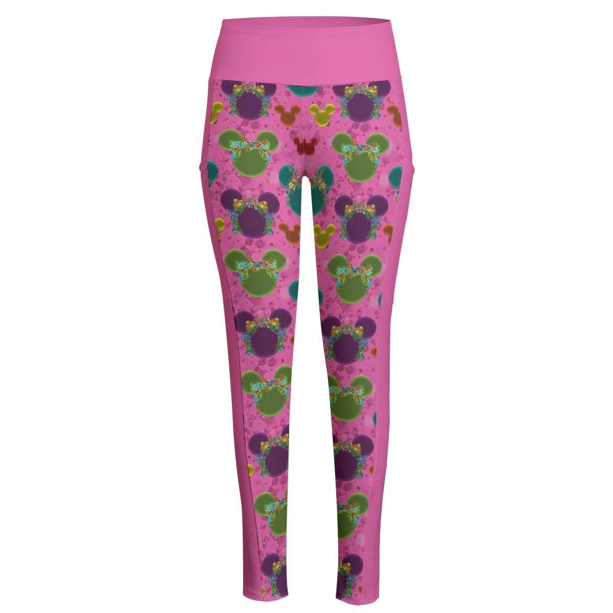 Neon Floral Ears Women's High Waist Leggings With Side Pocket