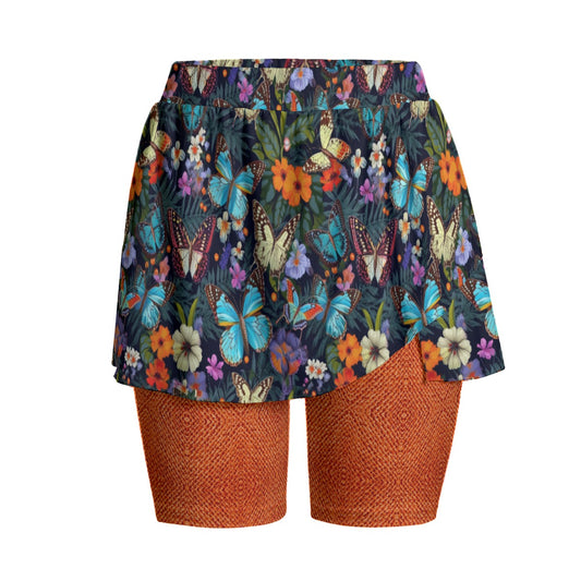 Burnt Orange and Butterflies Women's Sports Skorts