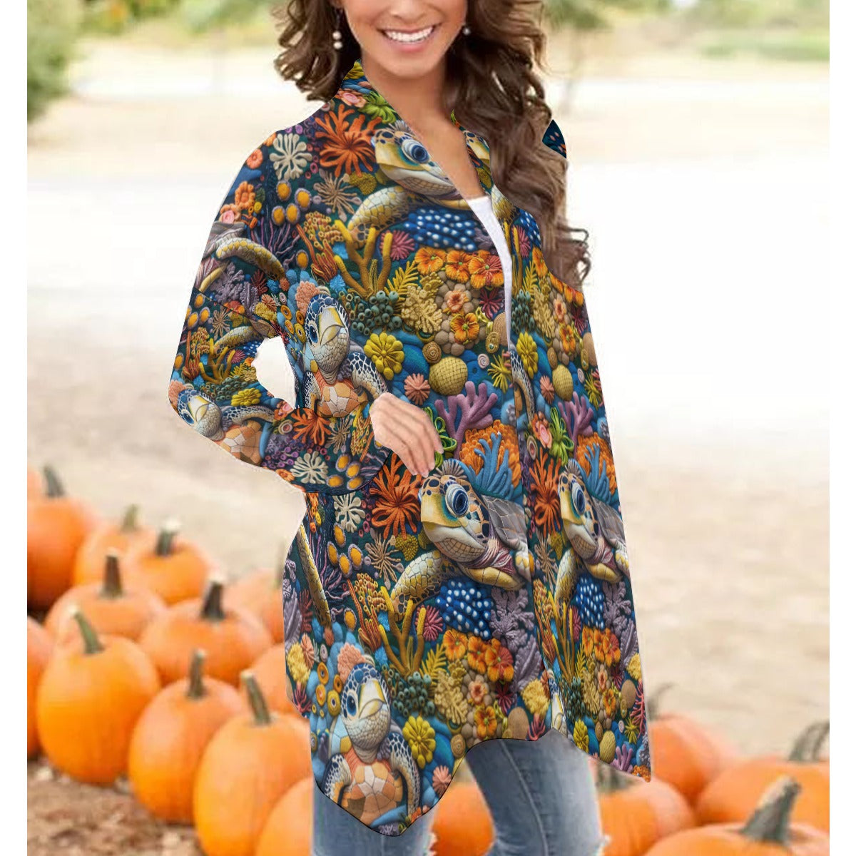 Sea Turtle Women's Draped Cardigan With Long Sleeve