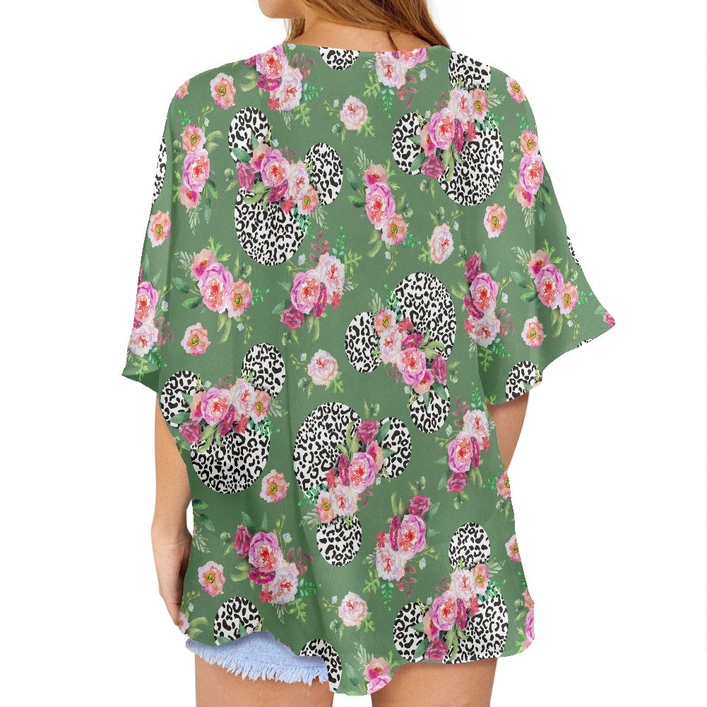 Floral Cheetah Green Women's cardigan chiffon shirt